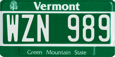 VT license plate WZN989