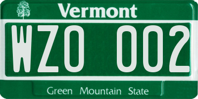 VT license plate WZO002