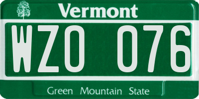 VT license plate WZO076