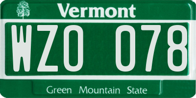 VT license plate WZO078