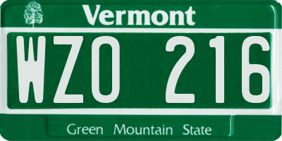 VT license plate WZO216