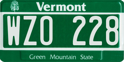 VT license plate WZO228