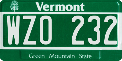 VT license plate WZO232