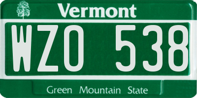 VT license plate WZO538