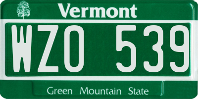 VT license plate WZO539