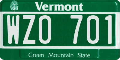 VT license plate WZO701
