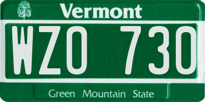 VT license plate WZO730