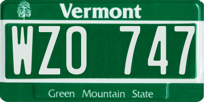 VT license plate WZO747