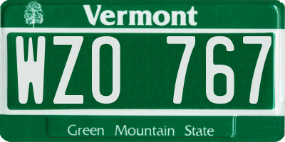 VT license plate WZO767