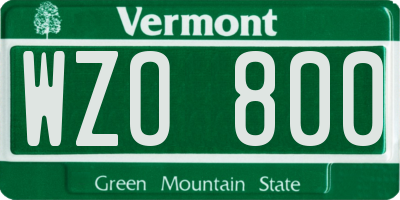 VT license plate WZO800