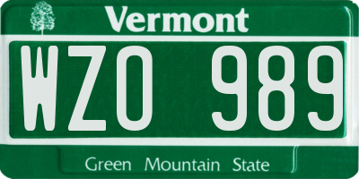 VT license plate WZO989