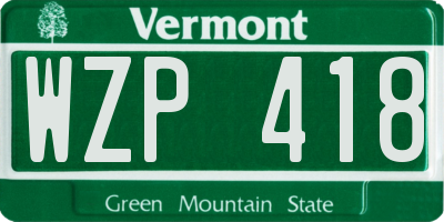 VT license plate WZP418