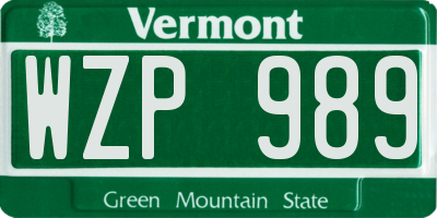 VT license plate WZP989