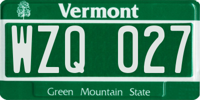 VT license plate WZQ027