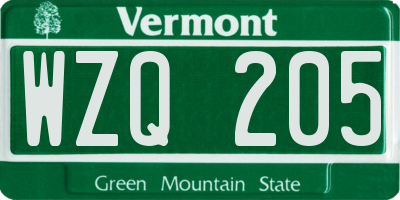 VT license plate WZQ205