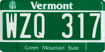 VT license plate WZQ317