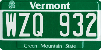 VT license plate WZQ932