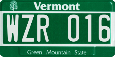 VT license plate WZR016
