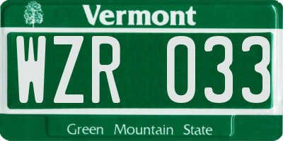 VT license plate WZR033