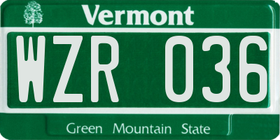 VT license plate WZR036