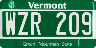 VT license plate WZR209
