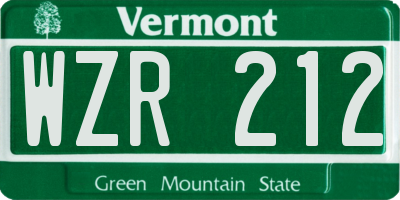VT license plate WZR212