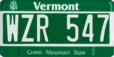 VT license plate WZR547