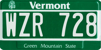 VT license plate WZR728