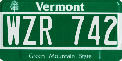 VT license plate WZR742