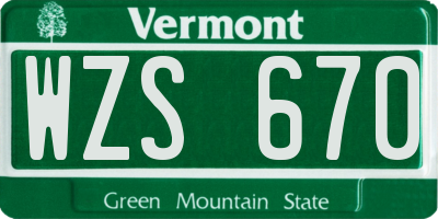 VT license plate WZS670