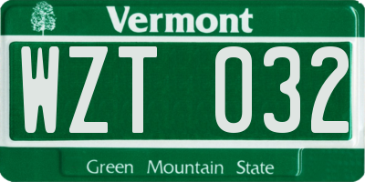 VT license plate WZT032