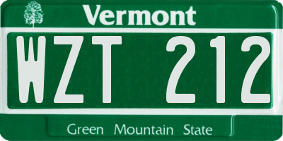 VT license plate WZT212