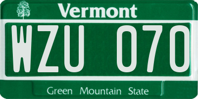 VT license plate WZU070