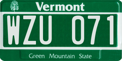 VT license plate WZU071