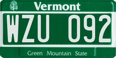 VT license plate WZU092