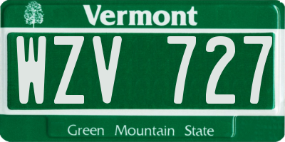 VT license plate WZV727