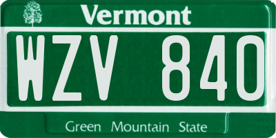 VT license plate WZV840