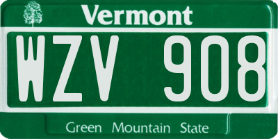 VT license plate WZV908