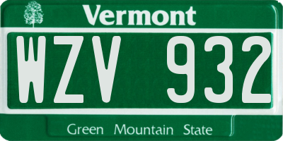 VT license plate WZV932