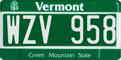 VT license plate WZV958