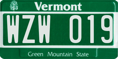 VT license plate WZW019