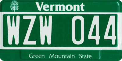 VT license plate WZW044