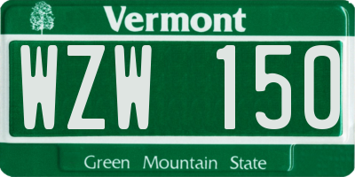 VT license plate WZW150