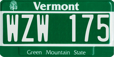 VT license plate WZW175