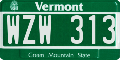 VT license plate WZW313