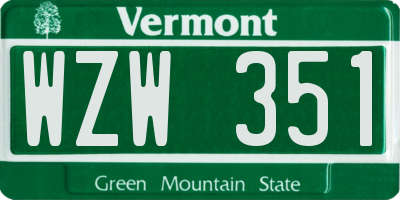 VT license plate WZW351