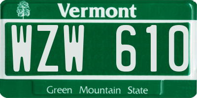VT license plate WZW610