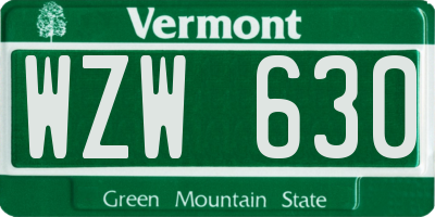 VT license plate WZW630