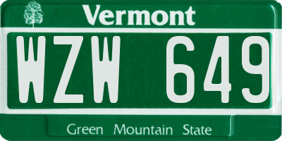 VT license plate WZW649