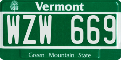 VT license plate WZW669